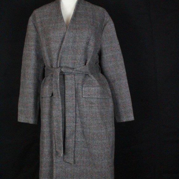 NWT ZARA XS WOOL LAPEL BELTED PATTERNED HERRINGBONE LONG COAT - Picture 2 of 12